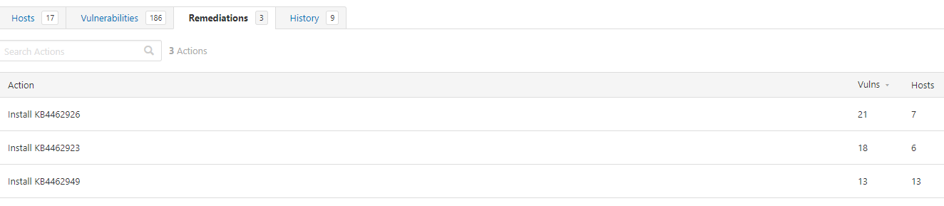 A list of actions to take to resolve a previously highlighted issue.  In this screenshot, the user is advised to install some Microsoft patches.